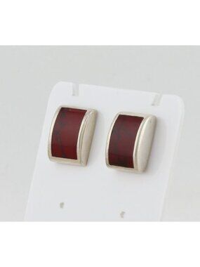 Sterling Silver Red Howlite Stud Earrings 5/8" x 1/2" inch